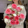 Ruddy bouquet of peony roses and fragrant genista «Enjoying the Aroma»