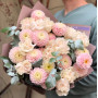 Delicate bouquet with Cotton X-Pression peony roses and dahlias «Marshmallow Cloud»