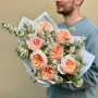 Delicate bouquet with Juliet peony roses «Peach souffle»
