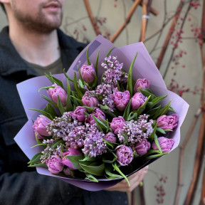 Бузковий букет з тюльпанами «Весняний настрій!»