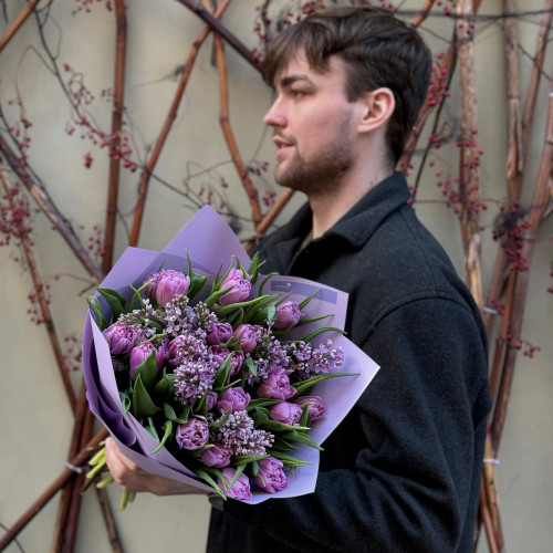 Бузковий букет з тюльпанами «Весняний настрій!»