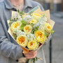 Sunny bouquet with magnificent peony roses of Antonia variety «May Sun»