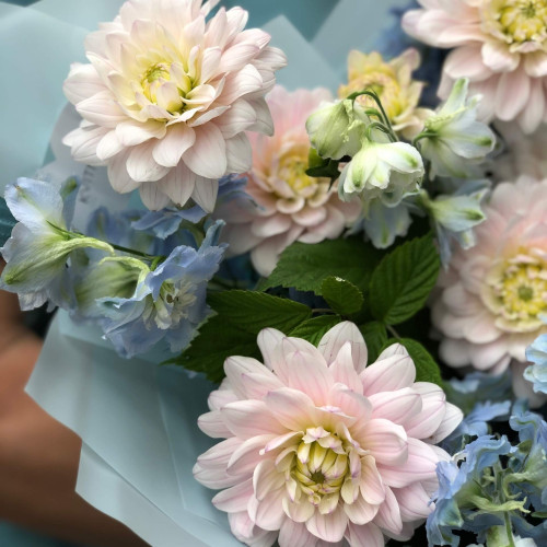 Delicate pink and blue bouquet «Sapphire Feather»