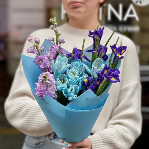 Букет у блакитних відтінках «Лазуритовий кристал»