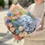 Light blue bouquet with nigella and hydrangea «Sapphire cobweb»