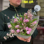 Bouquet of peony rulips and pink genista «Spring compliment»