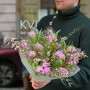 Bouquet of peony rulips and pink genista «Spring compliment»