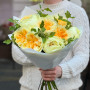 Exquisite bouquet of peonies and Antonia peony roses «Lemon Gelato»