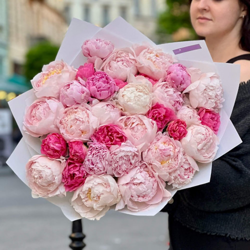 33 роскошных пиона в букете «Сливочное наслаждение»