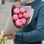 7 pink peonies of Etched Salmon variety in a bouquet «Coral Gift»