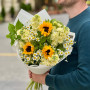 Field bouquet with tanacetum and sunflowers «Solar Dew»