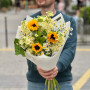 Field bouquet with tanacetum and sunflowers «Solar Dew»