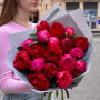19 bright rich peonies in a bouquet «Cherry Juice»