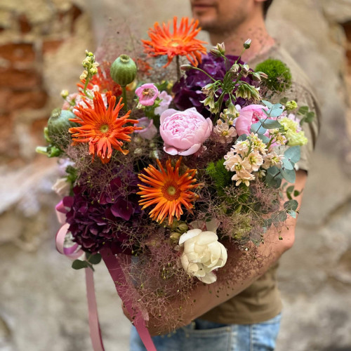 Барвиста композиція з яскравими герберами Pasta Marinara «Спекотне літо»