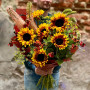 Voluminous summer bouquet with sunflowers «Passionate Sun»