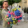 Luxurious bouquet with hydrangeas and Veggie premium roses «French Garden»