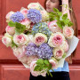 Exquisite bouquet with peonies and peony-shaped roses «Dawn Dream»