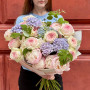 Exquisite bouquet with peonies and peony-shaped roses «Dawn Dream»