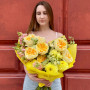 Bright cheerful bouquet with Antonia peony-shaped roses «You are the Sun»