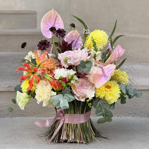 Exquisite flower sheaf in light shades with bright accents «Summer Jazz»