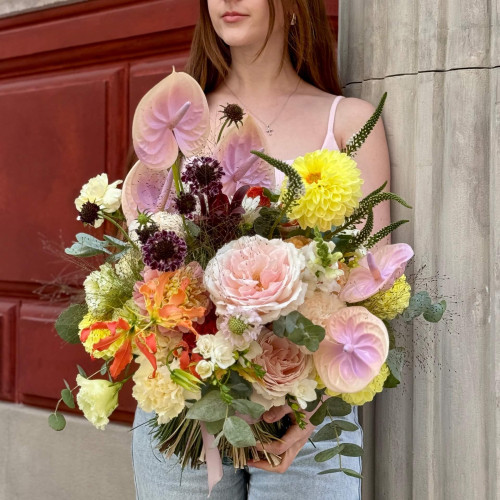 Exquisite flower sheaf in light shades with bright accents «Summer Jazz»