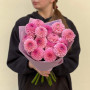 15 рожевих жоржин у букеті «Бурхливі цьомчики»