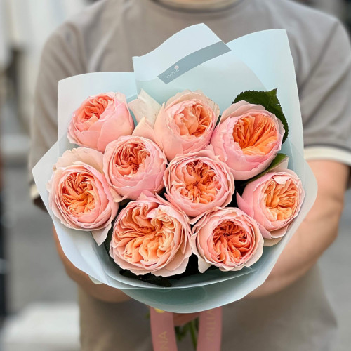 9 Juliet peony-shaped roses by David Austin in the bouquet «Austin's Dream»