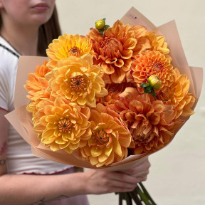 Помаранчевий букет із 13 жоржин «Медова втіха»