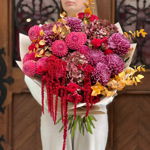 Розкішний сезонний букет в осінніх кольорах «Багряний пейзаж»