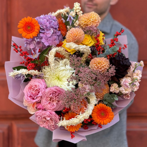 Кольоровий букет в каркасній техніці «Осінній вальс»