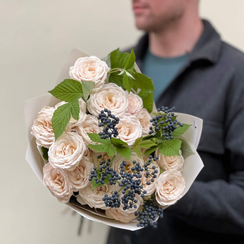 Delicate bouquet with Wangari Maathai spray peony roses «Fragile Beauty»
