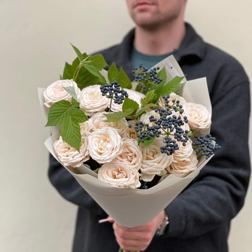 Delicate bouquet with Wangari Maathai spray peony roses «Fragile Beauty»
