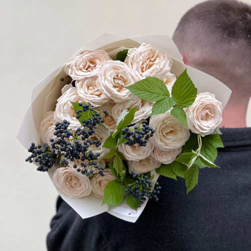 Delicate bouquet with Wangari Maathai spray peony roses «Fragile Beauty»