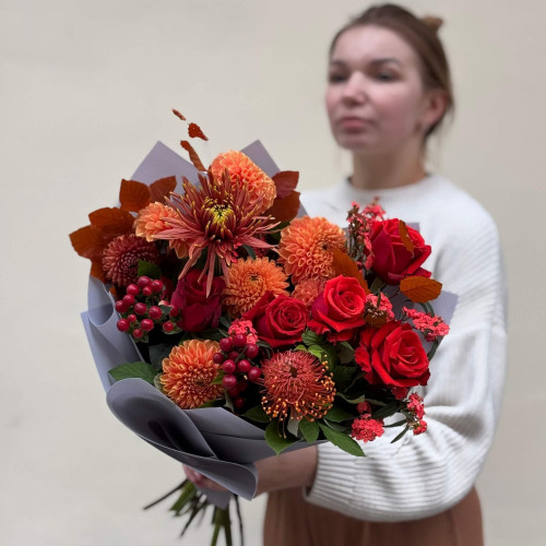 Осінній стильний букет з хризантемою Safina «Багряний захід»