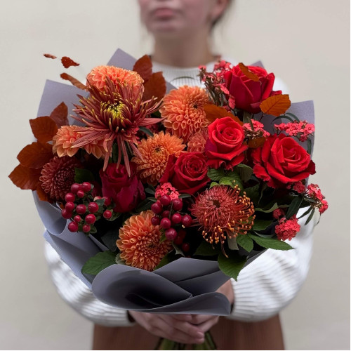 Осінній стильний букет з хризантемою Safina «Багряний захід»