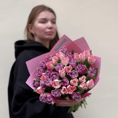 39 бахромчастих тюльпанів у букеті «Ягідний сорбет»