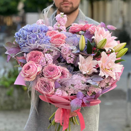 Delicate voluminous pink and lilac bouquet «Floral Poetry»