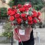 65 bright red Nina roses in the composition «Flame of Love»