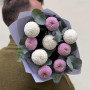 Tender mix of 9 light Momoko and Boris Becker chrysanthemums in the bouquet «Violet Ice Cream»