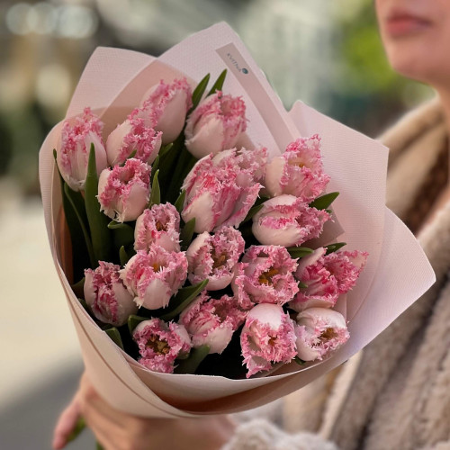 19 ніжних бахромчастих тюльпанів «Ніжний цьомчик»