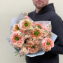 7 Melon X-Pression peony roses and bush matthiola in the bouquet «Melon Scent»
