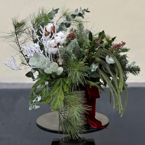 Сезонна композиція із хвої та бавовни «Снігова заметіль»