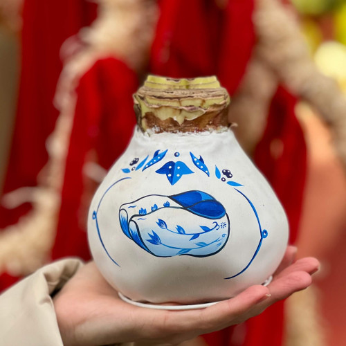 Велика розписана вручну воскова цибулина амариліса у знаменитому дизайні Delft Blue «Різдвяна розкіш»