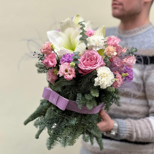 Сезонний сніп із нобілісом у ніжних відтінках «Замріяна зима»