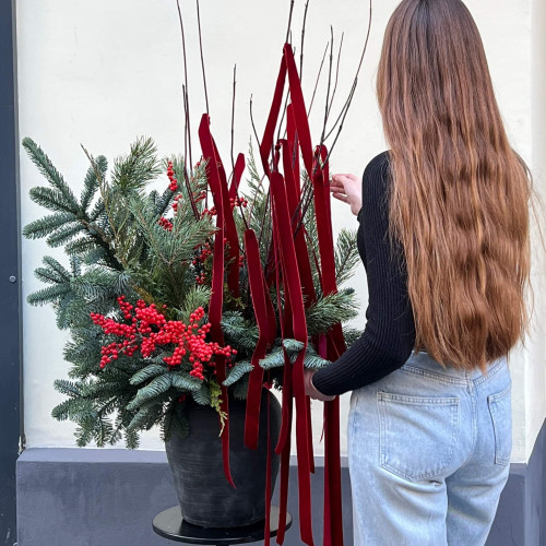 Winter composition of conifers and ilex «Christmas Fairy Tale»