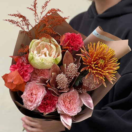 Яскравий букет з амарилісом та хризантемою Safina «Вогняні емоції»