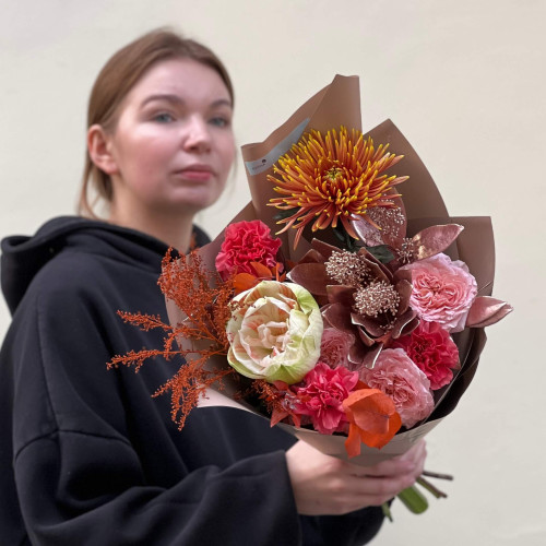 Яскравий букет з амарилісом та хризантемою Safina «Вогняні емоції»