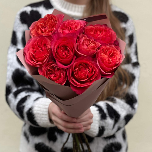 Букет із 9 піоновидних троянд Dark X-Pression «Палкі емоції»