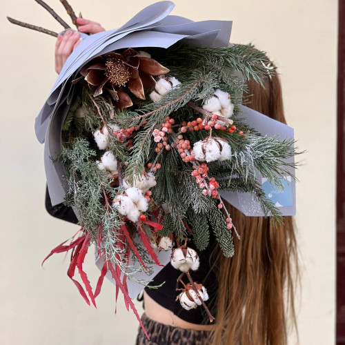 Чарівний зимовий букет з бавовною «Снігова симфонія»