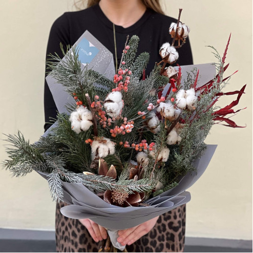 Чарівний зимовий букет з бавовною «Снігова симфонія»